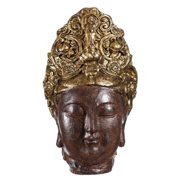 107357 Figura decorativa busto de Buda en poliresina oro y marrón