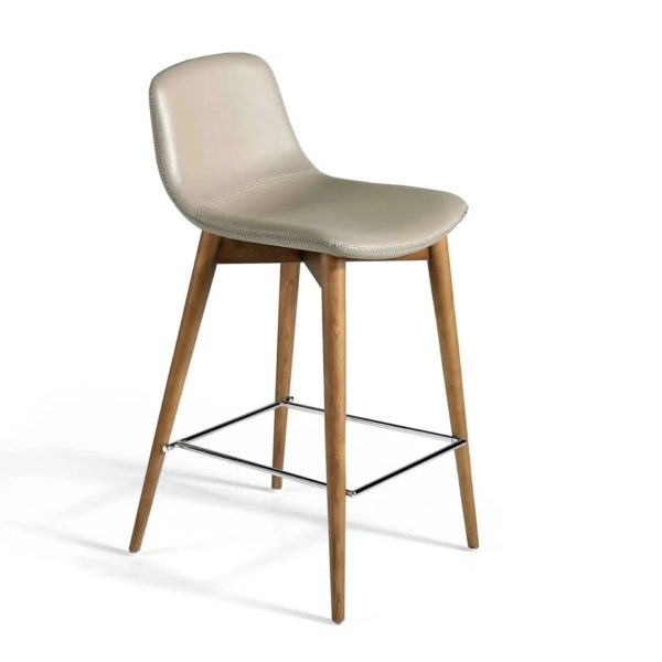 CS788-TAB Taburete alto tapizado de diseño en polipiel y madera de nogal