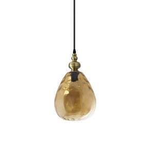 B1053-AM Lámpara de techo de diseño vintage 21 bronce envejecido y cristal ámbar
