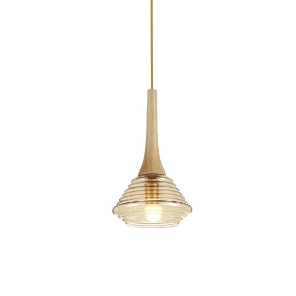MD2324-AM Lámpara de techo de diseño moderno 19 cristal ámbar y madera natural