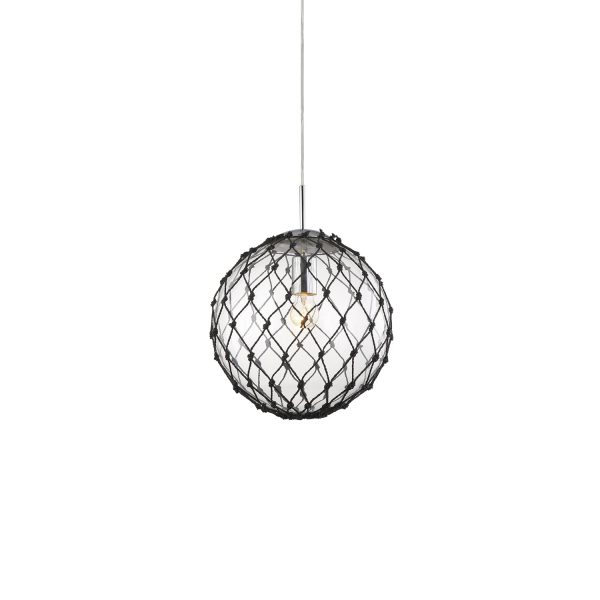 MD6216-BK Lámpara de techo moderna 30 esfera de rejilla hierro negro y cristal transparente