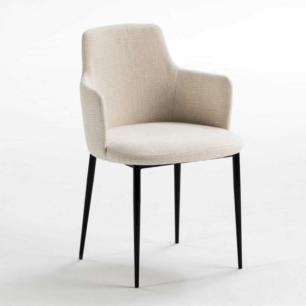25624/00 Silla de diseño moderno metal negro y tela color blanco