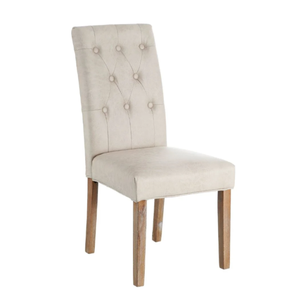 90592 Silla de diseño clásico polipiel beige y patas de madera