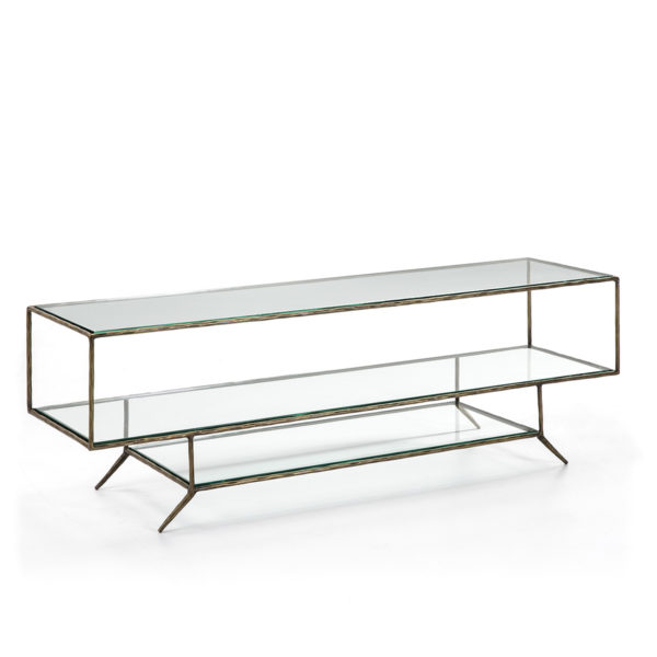 66580/00 Mueble de televisión de diseño vintage 152 cristal transparente y metal dorado