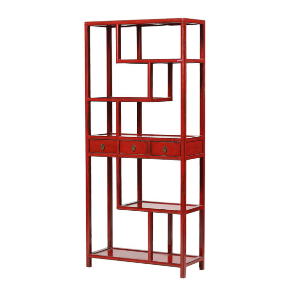 A174 Estantería de diseño oriental 90 madera rojo con desgastes