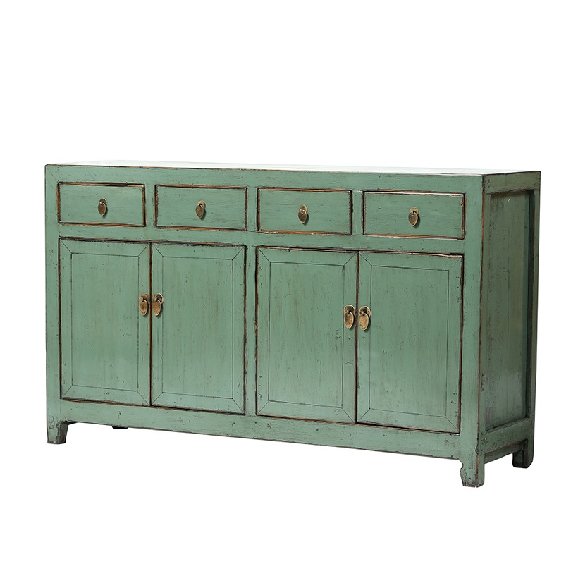 A169 Mueble aparador de diseño oriental vintage 160 madera color verde con  desgastes