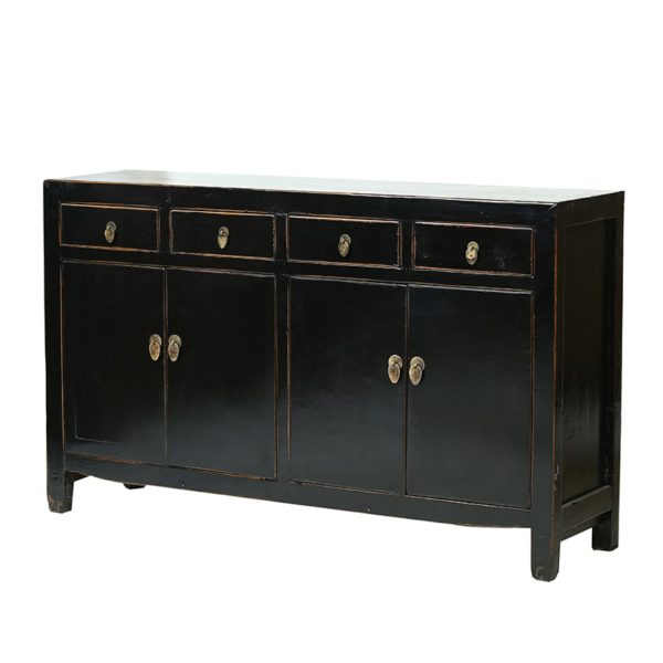 JM698 Mueble aparador de diseño oriental vintage 157 madera color negro con desgastes