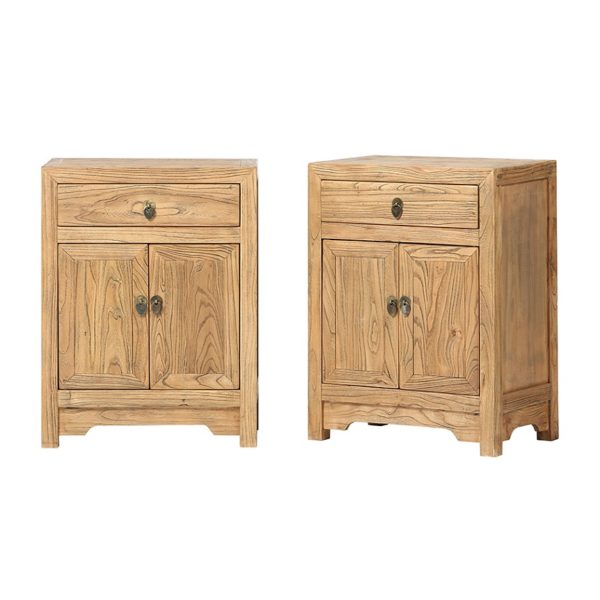 XN753 Pareja de mesitas de noche de diseño oriental 51 madera natural con vetas