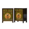 XN734 Pareja de mesitas de noche de diseño oriental 66 madera con motivos florales - Imagen 4