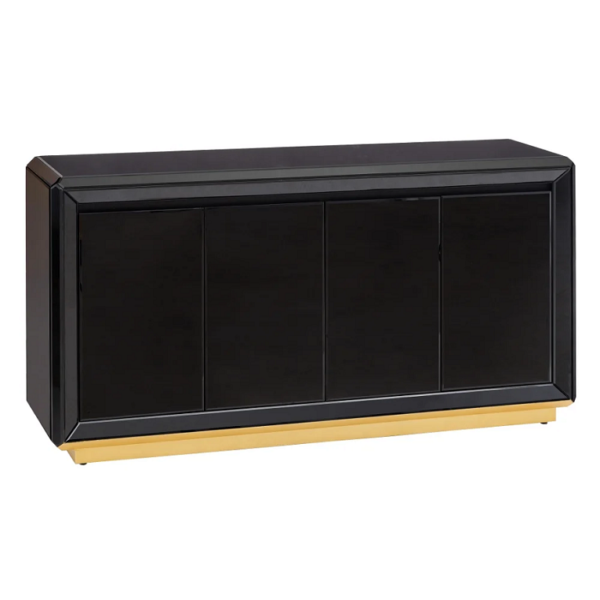 121968 Aparador de diseño Art Decó 180 cristal espejo negro con base de metal dorado