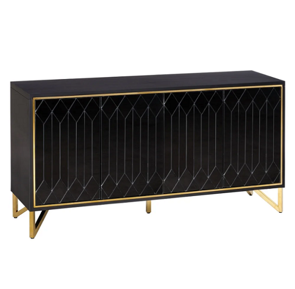 121967 Aparador de diseño Art Decó 160 madera y cristal espejo negro con dorado