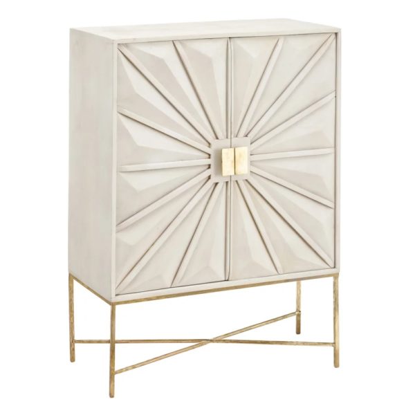 151042 Armario de diseño Art Decó 91 madera blanco rozado y metal oro viejo