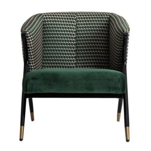 Silón diseño Art Decó patas negro y oro y terciopelo verde