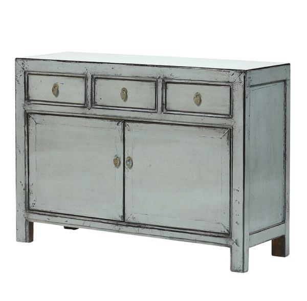 BE062 Mueble aparador de diseño oriental 120 madera gris envejecido