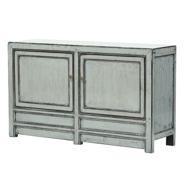 BE043 Mueble aparador de diseño oriental 145 madera gris envejecido