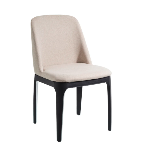 105361 Silla de diseño moderno tapizado tela beige y patas de metal negro