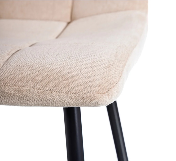121853 Silla de diseño vintage tela beige con costuras y patas de metal negro - Imagen 3