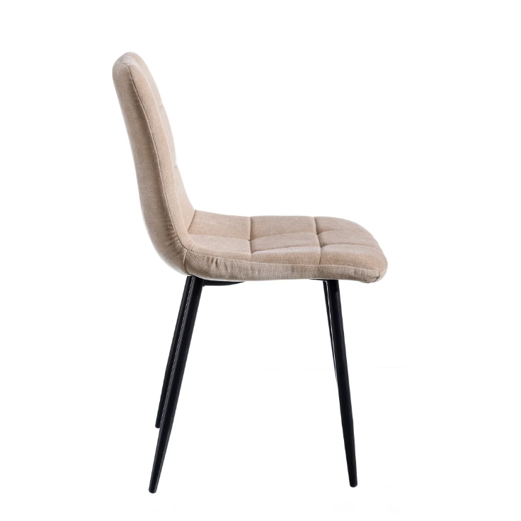 121853 Silla de diseño vintage tela beige con costuras y patas de metal negro - Imagen 4