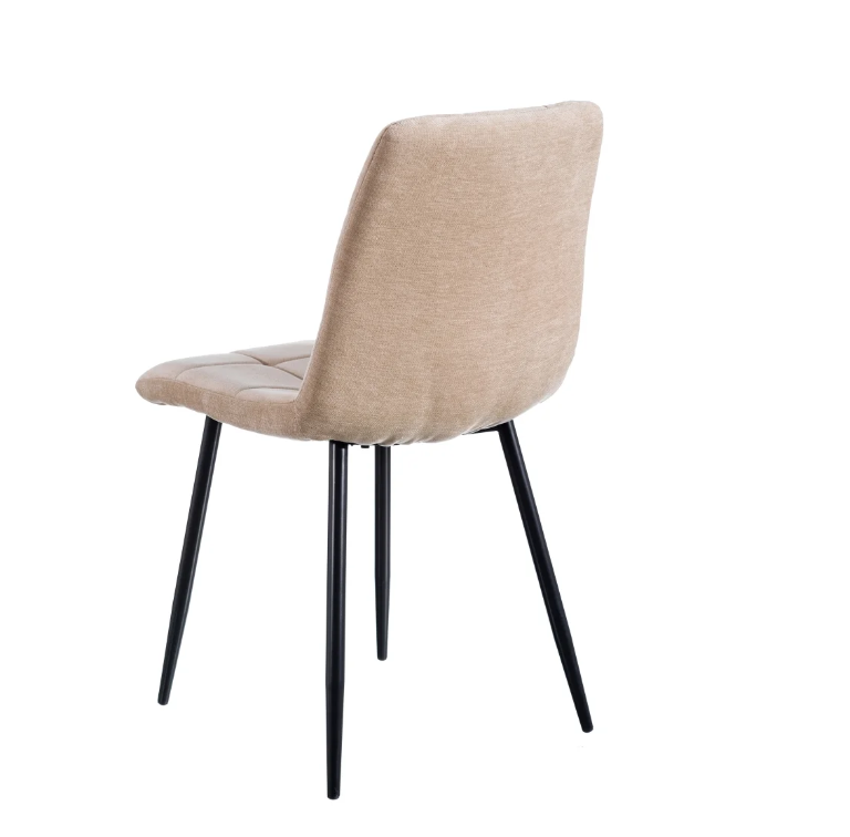 121853 Silla de diseño vintage tela beige con costuras y patas de metal negro - Imagen 5