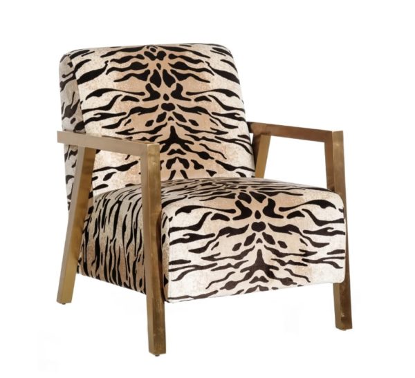 121936 Sillón de diseño Art Decó acero dorado y tela estampado tigre