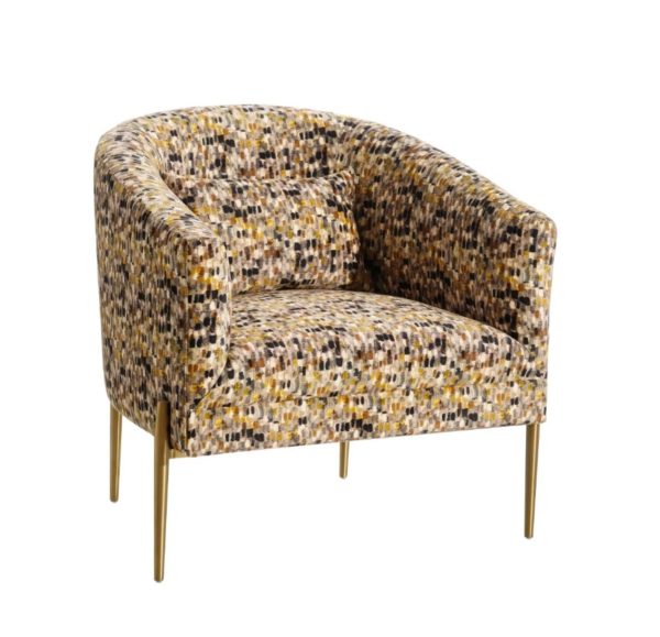 121880 Sillón butaca de diseño vintage patas doradas y tela en tonos amarillos y negros