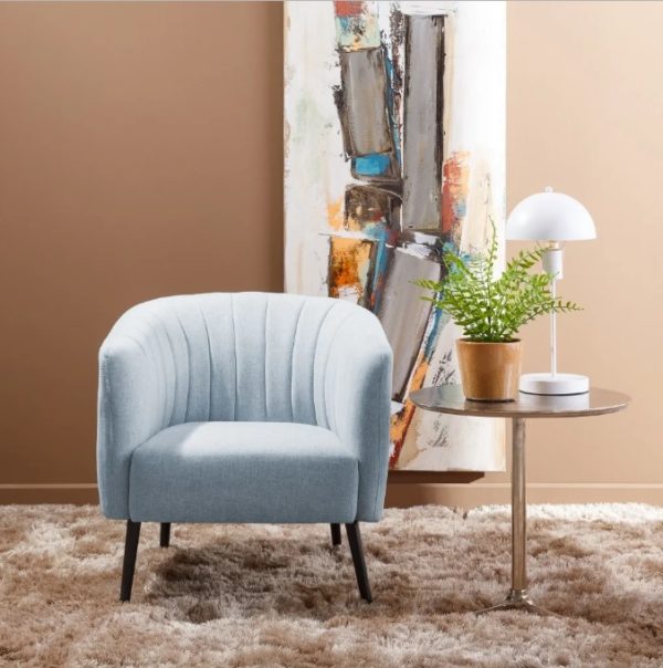 121900 Sillón butaca de diseño vintage tela azul claro y patas de metal negro