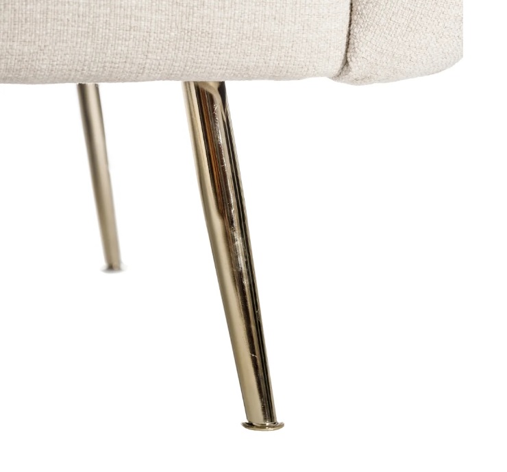 121867 Sofá de diseño Art Decó 166 tela beige y patas altas metal dorado - Imagen 5