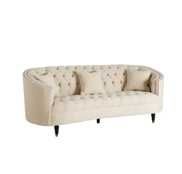 101261 Sillón de diseño clásico 229 capitoné beige con tachuelas y patas de madera