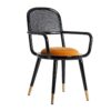 27366 Silla de diseño vintage Art Decó BRILLON tela mostaza con madera y ratán color negro - Imagen 3
