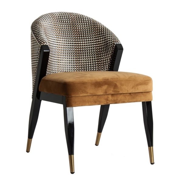 27369 Silla o sillón de diseño vintage Art Decó BRILLON madera negro y tapizado tonos mostaza