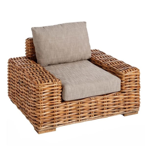 121414 Sillón de diseño rattán marrón con cojines
