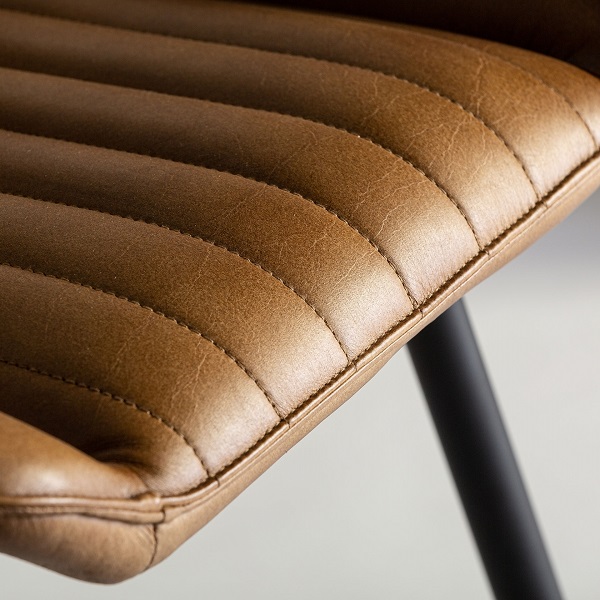 25245 Taburete alto de diseño vintage industrial MORTON hierro negro y piel marrón - Imagen 2