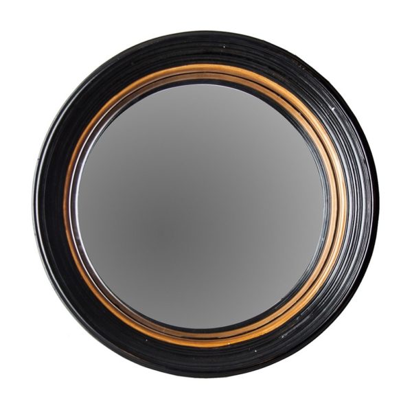 26614 Espejo circular de diseño Art Decó HANER 70 madera acabado negro y oro