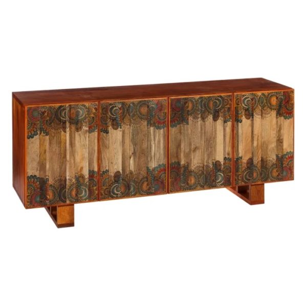105547 Aparador de diseño étnico 177 madera con dibujos en tonos verde y rojo