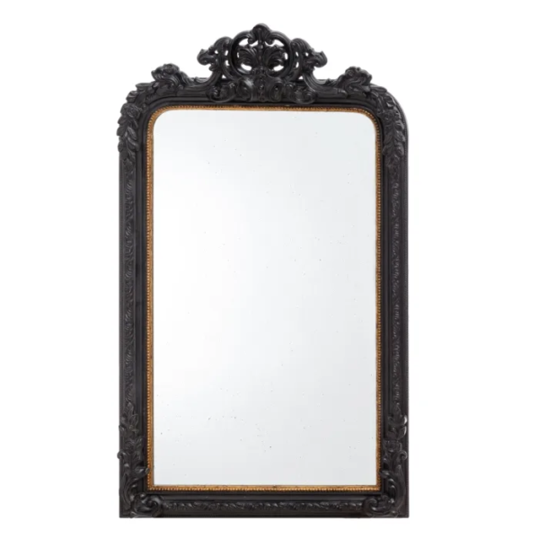 151533 Espejo de diseño clásico 158 madera negro y dorado con desgastes