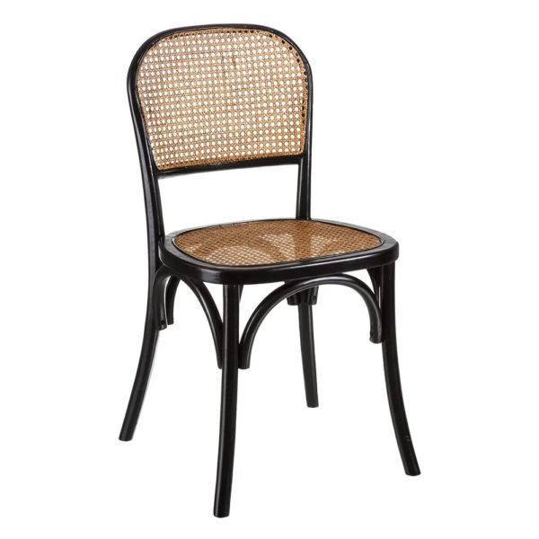 105558 Silla de diseño vintage inspiración Thonet madera negro y ratán natural