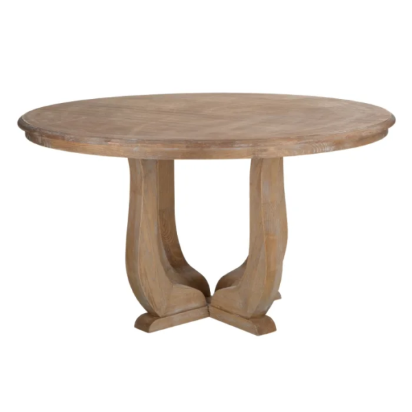 121755 Mesa de comedor redonda vintage 135 madera natural patas torneadas