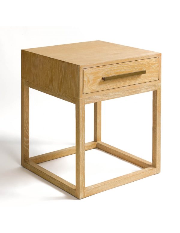 ERIE Mesita de noche de diseño nórdico vintage 50 madera roble y tirador metal dorado