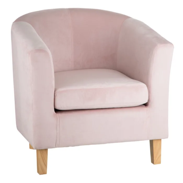 152421 Sillón butaca de diseño nórdico patas madera y tela rosa claro