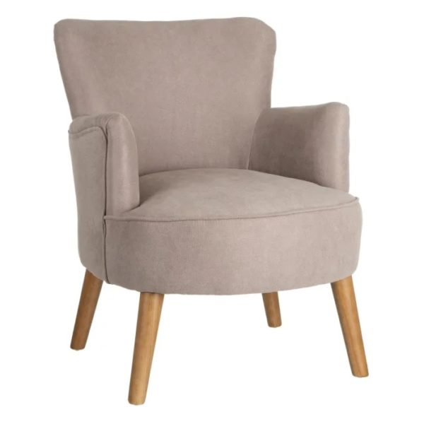 121789 Sillón butaca de diseño nórdico patas de madera y tela color topo