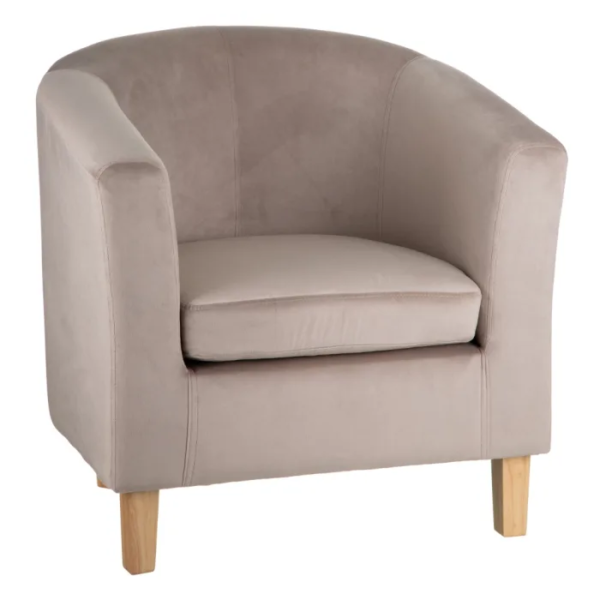 152419 Sillón butaca de diseño nórdico patas madera y tela color topo