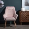 152425 Sillón de diseño nórdico patas de madera natural y tela rosa claro - Imagen 3