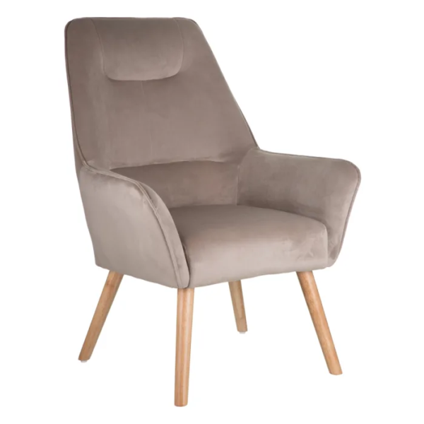 152423 Sillón de diseño nórdico patas de madera natural y tela color topo