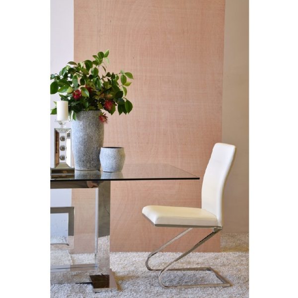 34KF1027 Silla de diseño moderno de polipiel blanco y patas de acero