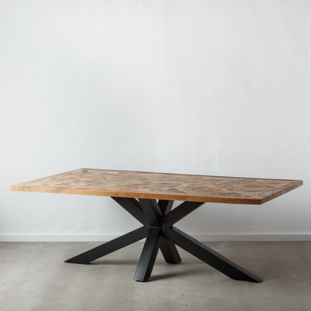 152691 Mesa de comedor de diseño industrial 220 madera de mango con hierro  negro