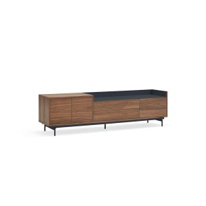 Mueble TV diseño moderno y minimalista 180 nogal y metal azul 6