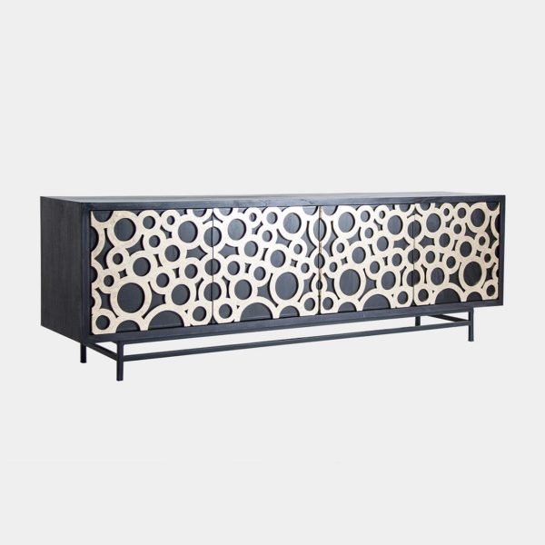 27590 Mueble de televisión de diseño vintage Art Decó LAHTI 200 madera negro y negro