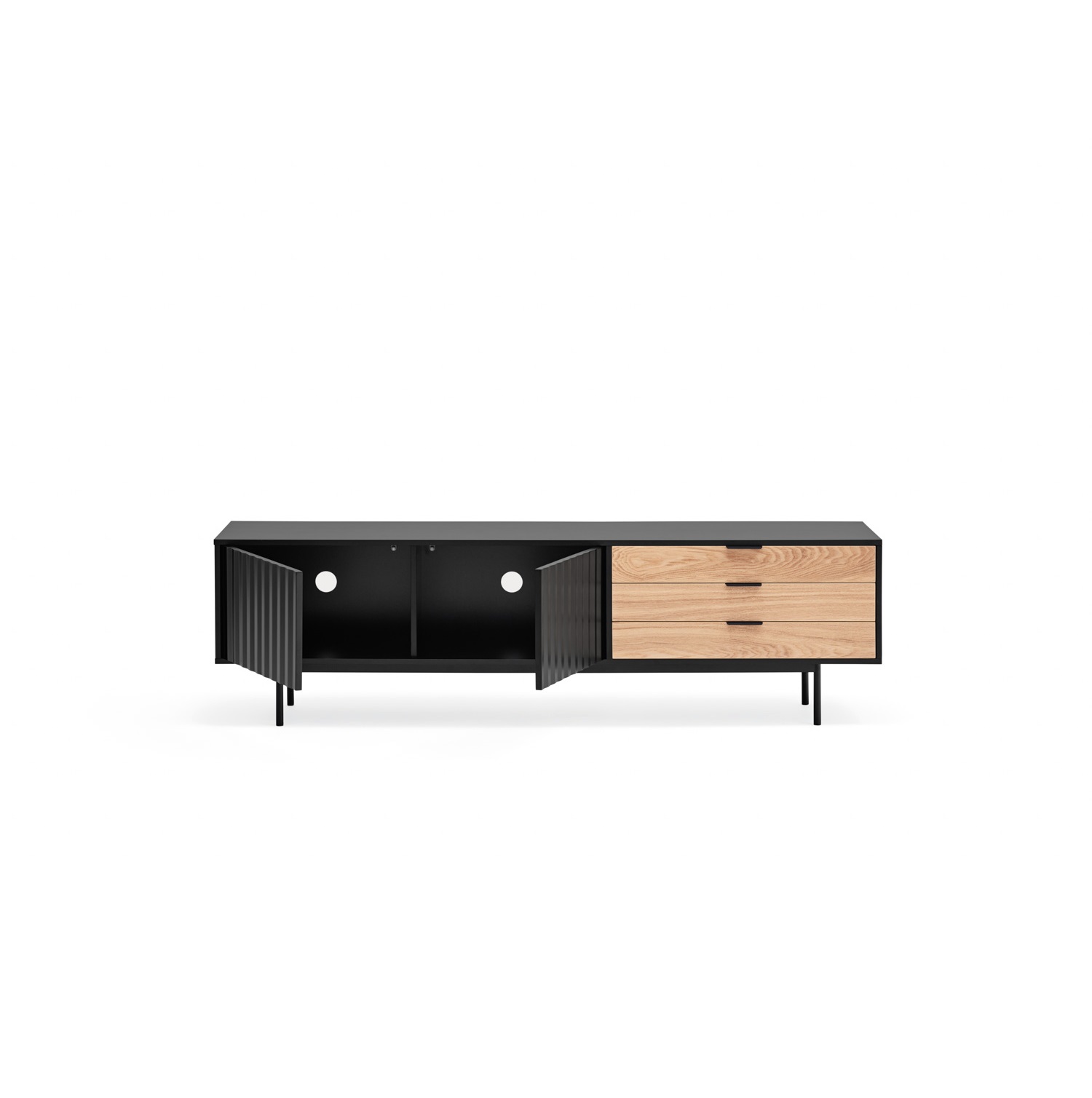 12764_TE Mueble TV de diseño moderno minimalista SIERRA 180 negro y roble