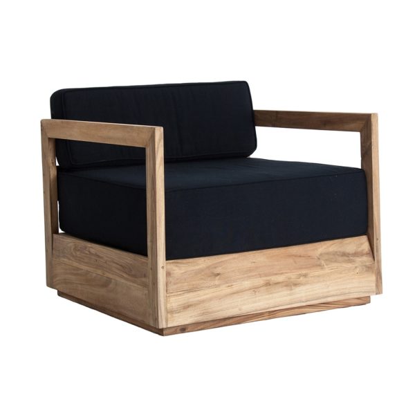 28119 Sillón de diseño rústico nórdico SCIACCA 92 madera color natural y cojines negros