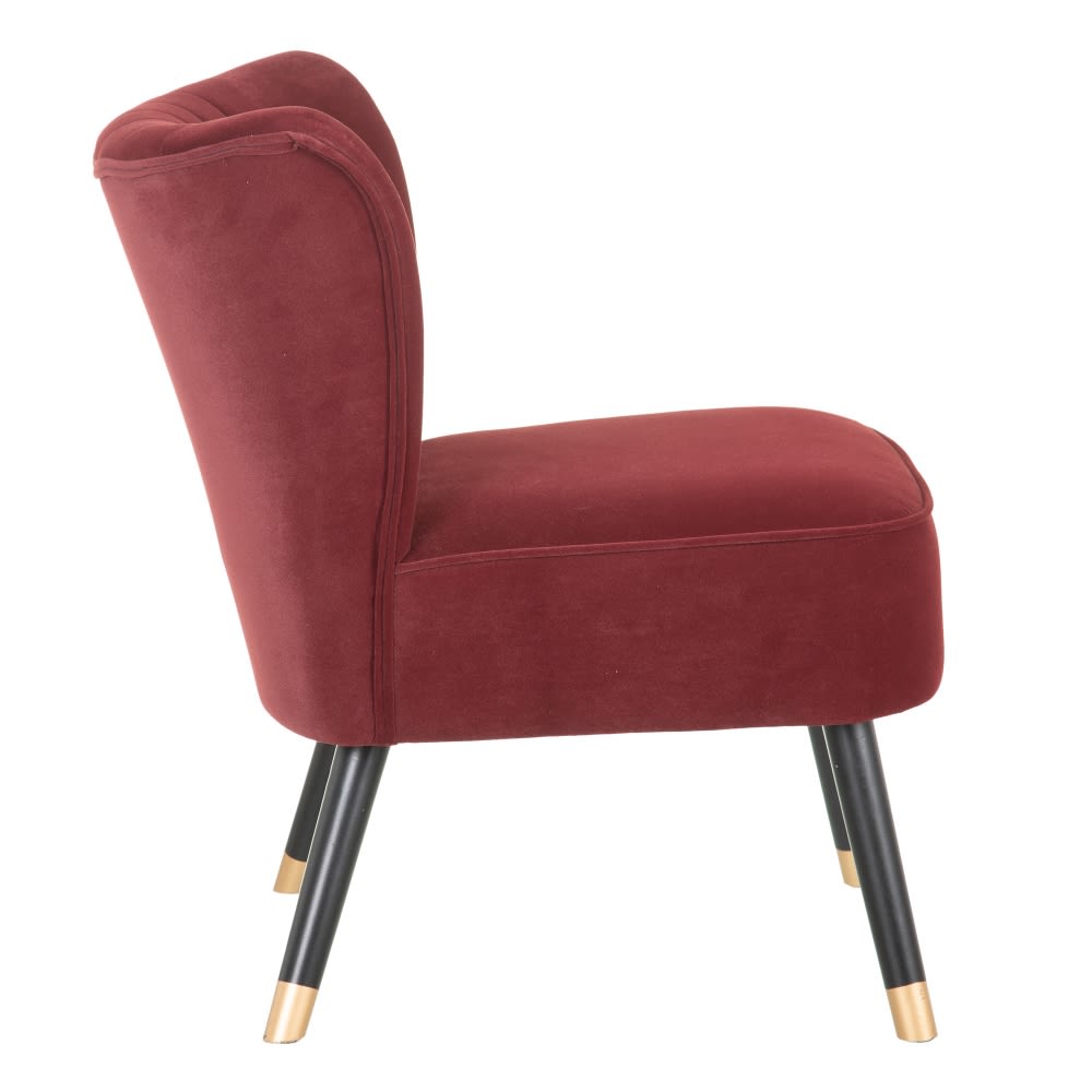153249 Sillón de diseño vintage Art Decó terciopelo rojo con patas negro y oro - Imagen 2